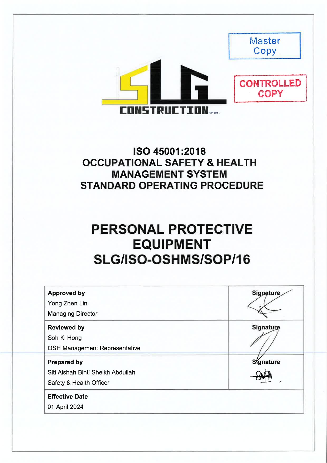 SLG-PRO-SOP Page 1
